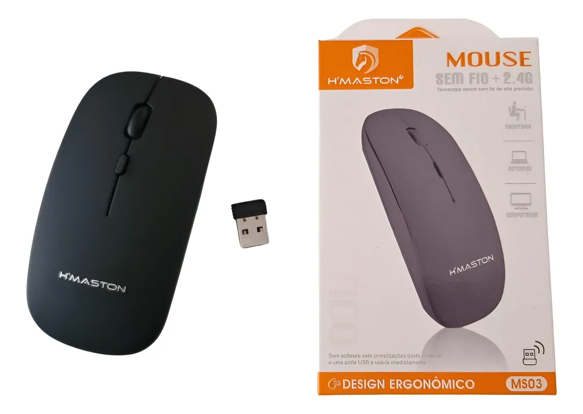 Mouse Sem Fio 1000dpi 2.4ghz Wi-fi Design Ergonômico Usb Preto