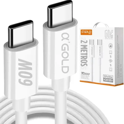 Cabo Usb-c 2 Metros 60w (tipo C) Compatível Com Carregador Iphone Ios Android Motorola Samsung Turbo Certificado Premium Reforçado Celular Iphone 15/1