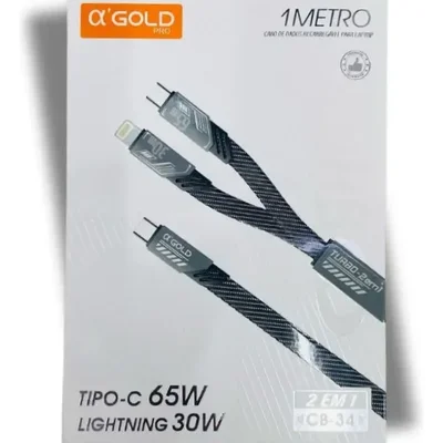 Cabo Carregamento Rápido Pd 65w 2em1 Usb Tipo C E Lightning