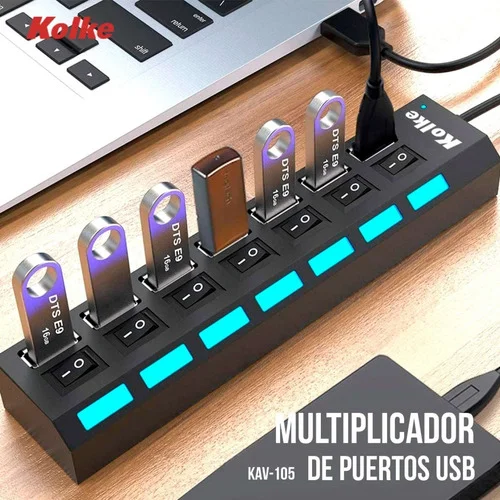 Imagem 4 de 4 do produto Hub Usb 7 Portos Kolke Kav-105 Switch Individual 2.0