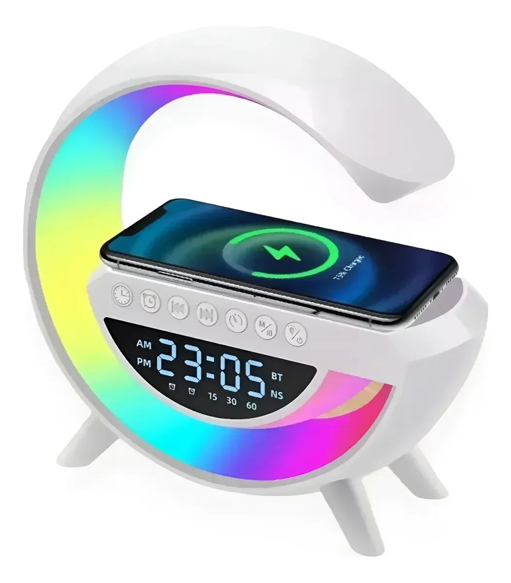 Luminária G Speaker Caixa Som Carregador Indução RGB Radio E Bluetooth