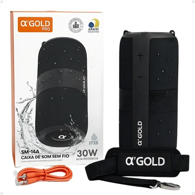 Caixa De Som Bluetooth A'gold Sm-14a 30w Com Alça Ipx6 Cor Preto