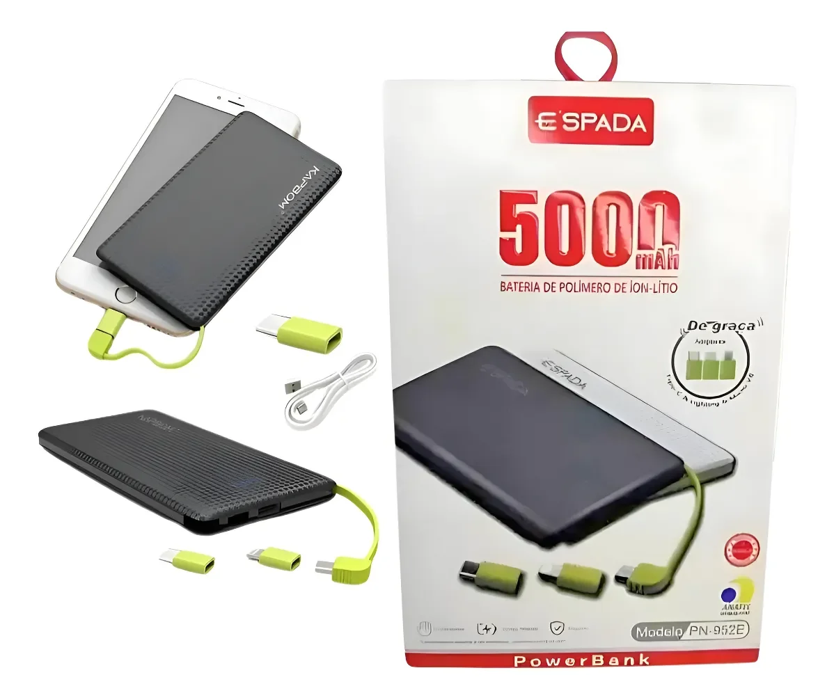 Carregador Portátil Power Bank 5.000mah Compacto Eficiente Preto