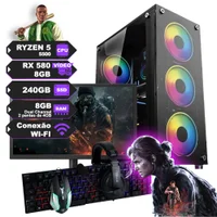 "Pc Gamer Completo Ryzen 5500 c/ Placa de Vídeo Rx580 de 8GB, SSD 240GB, Ram 8GB, Fonte 600W e Monitor de 20"""