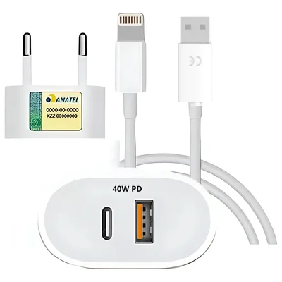 Carregador Turbo 40w Para Iphone 8 X Xr 11 12 13 14 Pro Max Branco