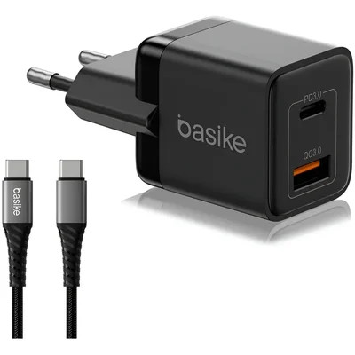 Carregador De Celular Turbo 20w Tipo C + Usb Qc 3.0 Basike Cor Preto