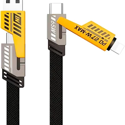 Cabo 4 Em 1 Reforçado 65w Turbo Com Conectores Lightning, Tipo-c E Usb-a | Compatível Com Iphone, Android, Ipad, Macbook, Tablet E Notebook | 1 Metro