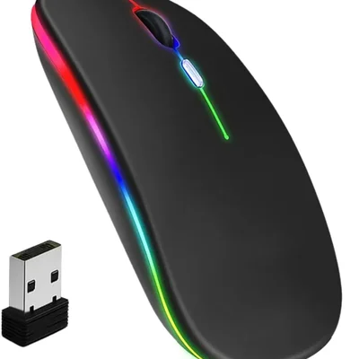 Mouse Sem Fio RGB LED Preto Gamer Ergonômico Recarregável Wireless Notebook Tablet Usb PC Dpi Bluetooth 5.0 2.4 Ghz Optico Desktop Computador Silencio