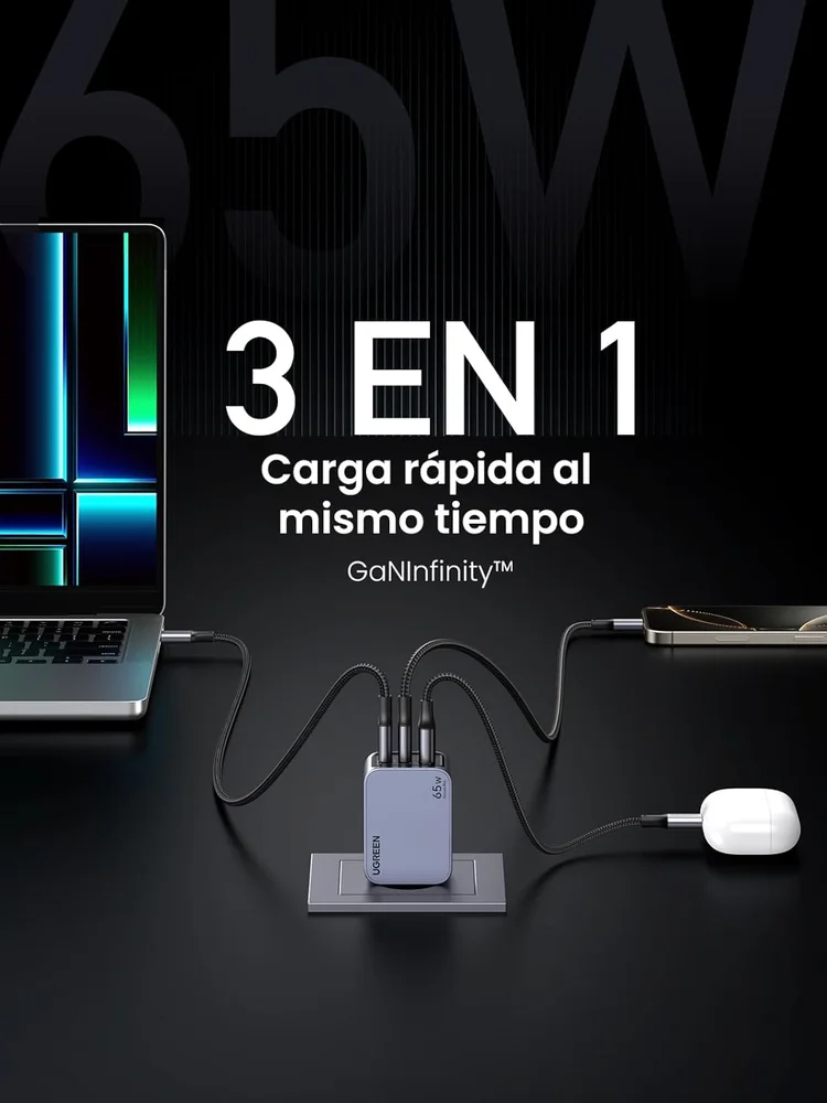 Imagem 3 de 5 do produto Ugreen Nexode Pro Carregador Rápido 65w Gan Ganinfinity, Compatível Ipad, Macbook Air M4, M3, M2, M1, Asus Etc,