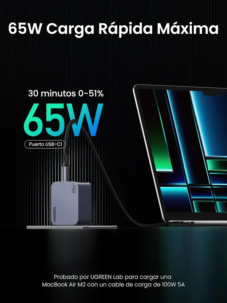 Imagem 5 de 5 do produto Ugreen Nexode Pro Carregador Rápido 65w Gan Ganinfinity, Compatível Ipad, Macbook Air M4, M3, M2, M1, Asus Etc,