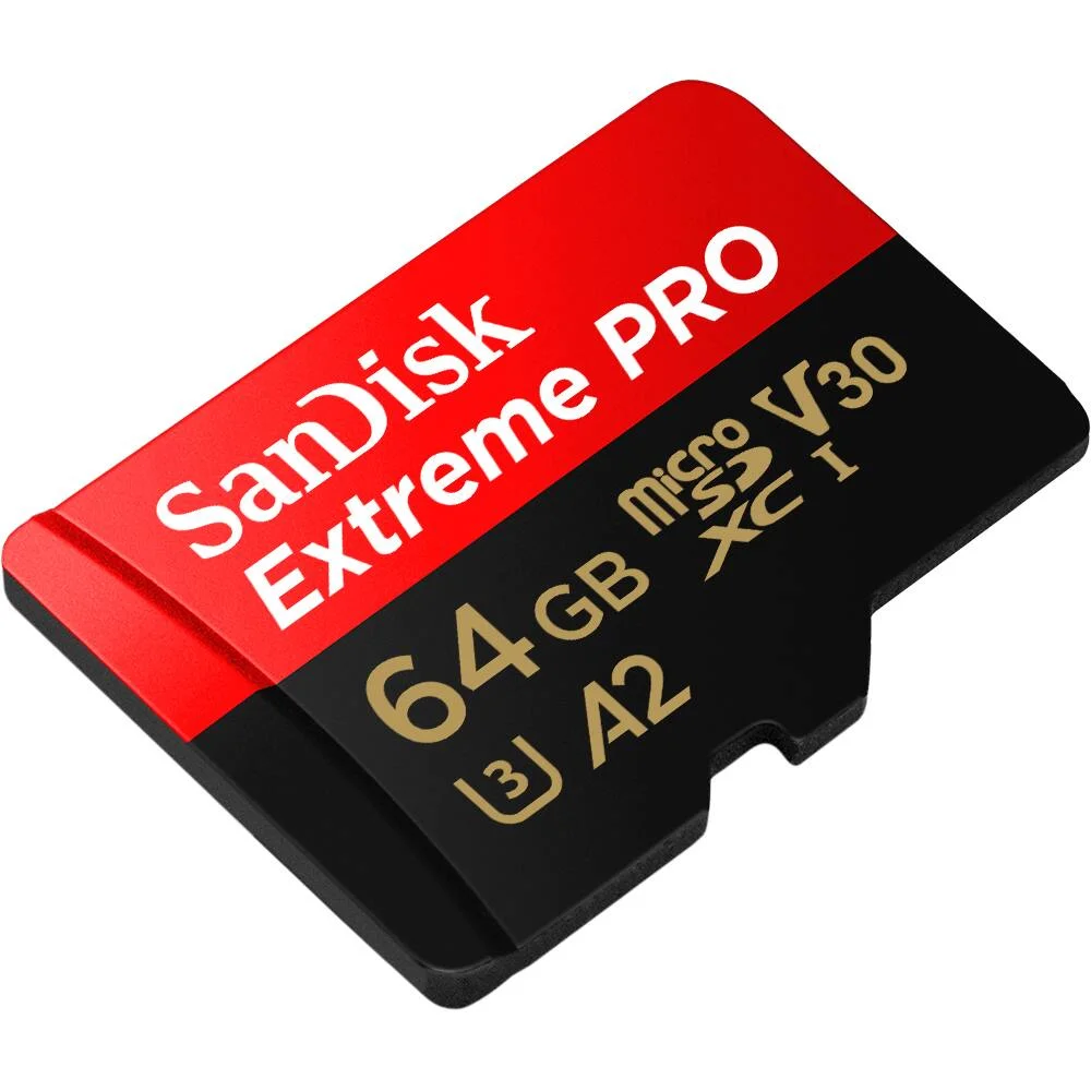 Sandisk Extreme Pro 64 Gb Cartão De Memória Microsdxc + Adaptador Sd Leitura 200 Mb/s Gravação 90 Mb/s, Class 10, Uhs-i, U3, V30 A2,