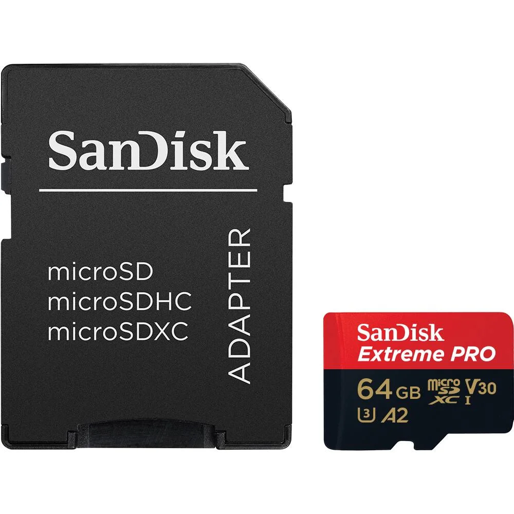 Sandisk Extreme Pro 64 Gb Cartão De Memória Microsdxc + Adaptador Sd Leitura 200 Mb/s Gravação 90 Mb/s, Class 10, Uhs-i, U3, V30 A2,