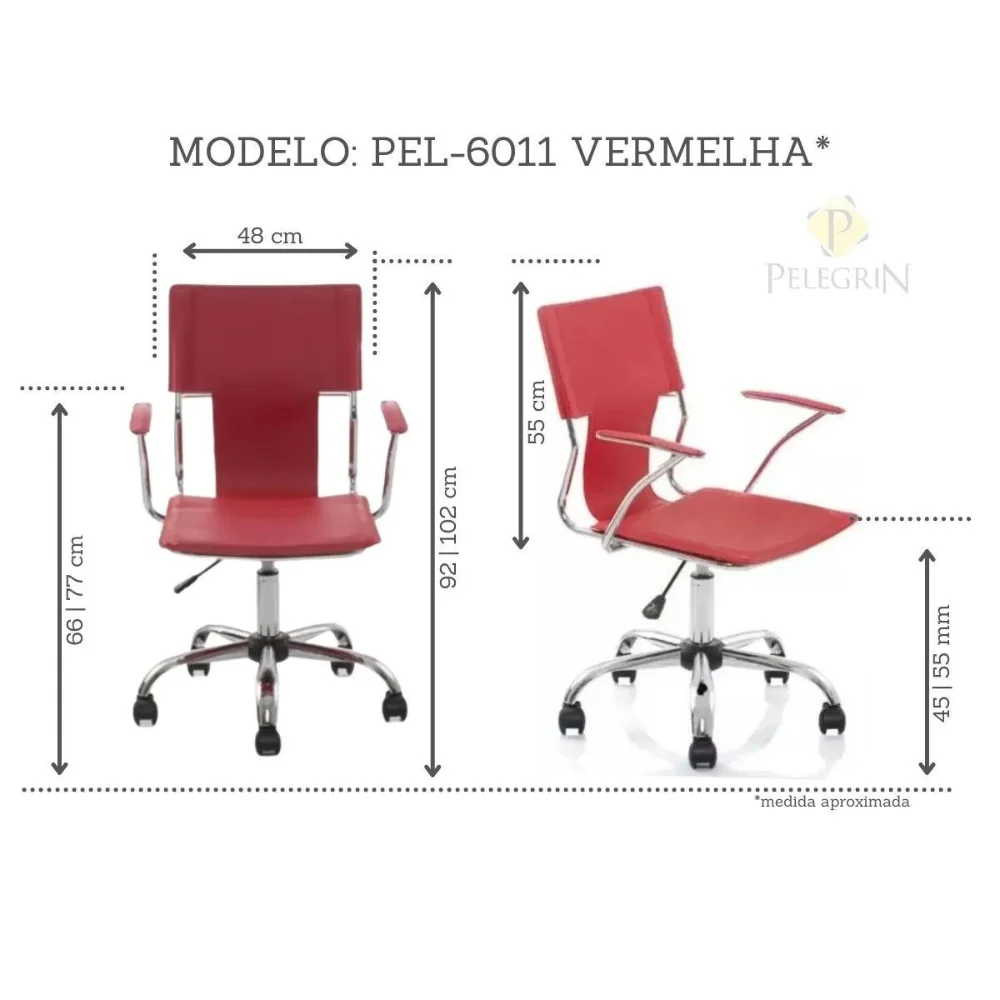 Imagem 5 de 5 do produto Cadeira Diretor Executiva Em Couro Pvc Vermelha Pelegrin Pel-6011