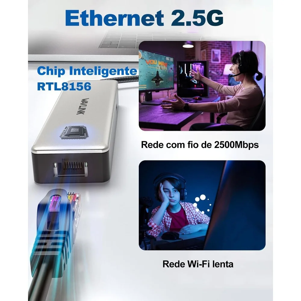 Imagem 2 de 5 do produto Hub Usb C Wavlink 2.5g Ethernet HDMI 2.1 4k 120hz E Pd 100w
