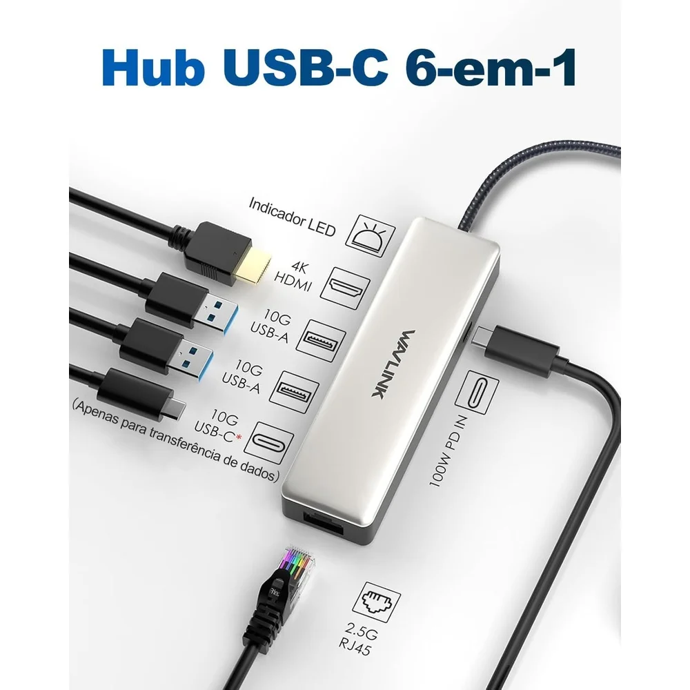 Imagem 3 de 5 do produto Hub Usb C Wavlink 2.5g Ethernet HDMI 2.1 4k 120hz E Pd 100w