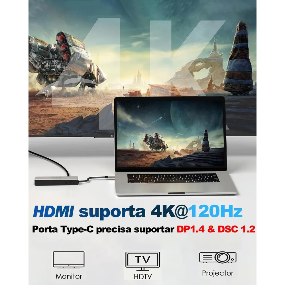 Imagem 4 de 5 do produto Hub Usb C Wavlink 2.5g Ethernet HDMI 2.1 4k 120hz E Pd 100w