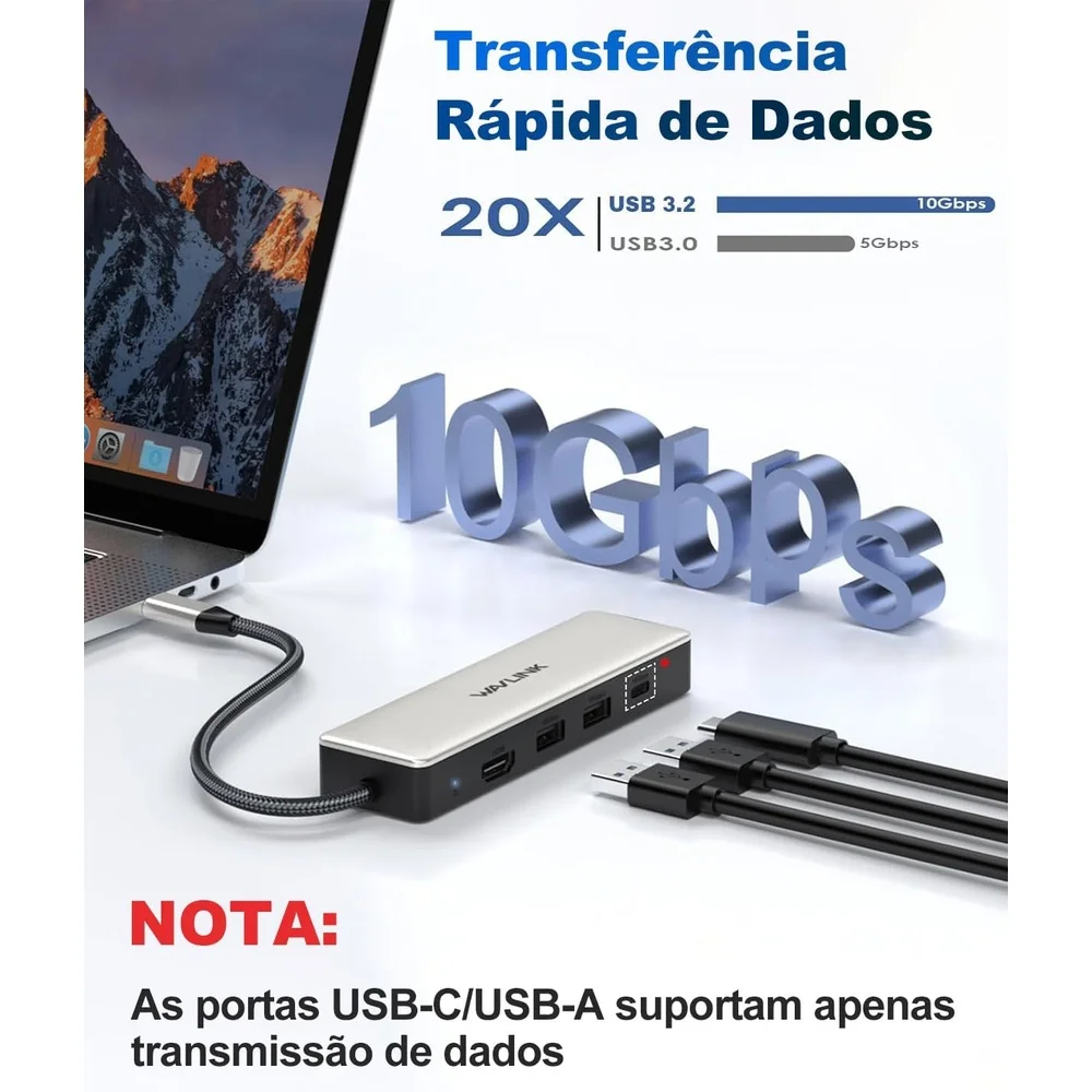 Imagem 5 de 5 do produto Hub Usb C Wavlink 2.5g Ethernet HDMI 2.1 4k 120hz E Pd 100w