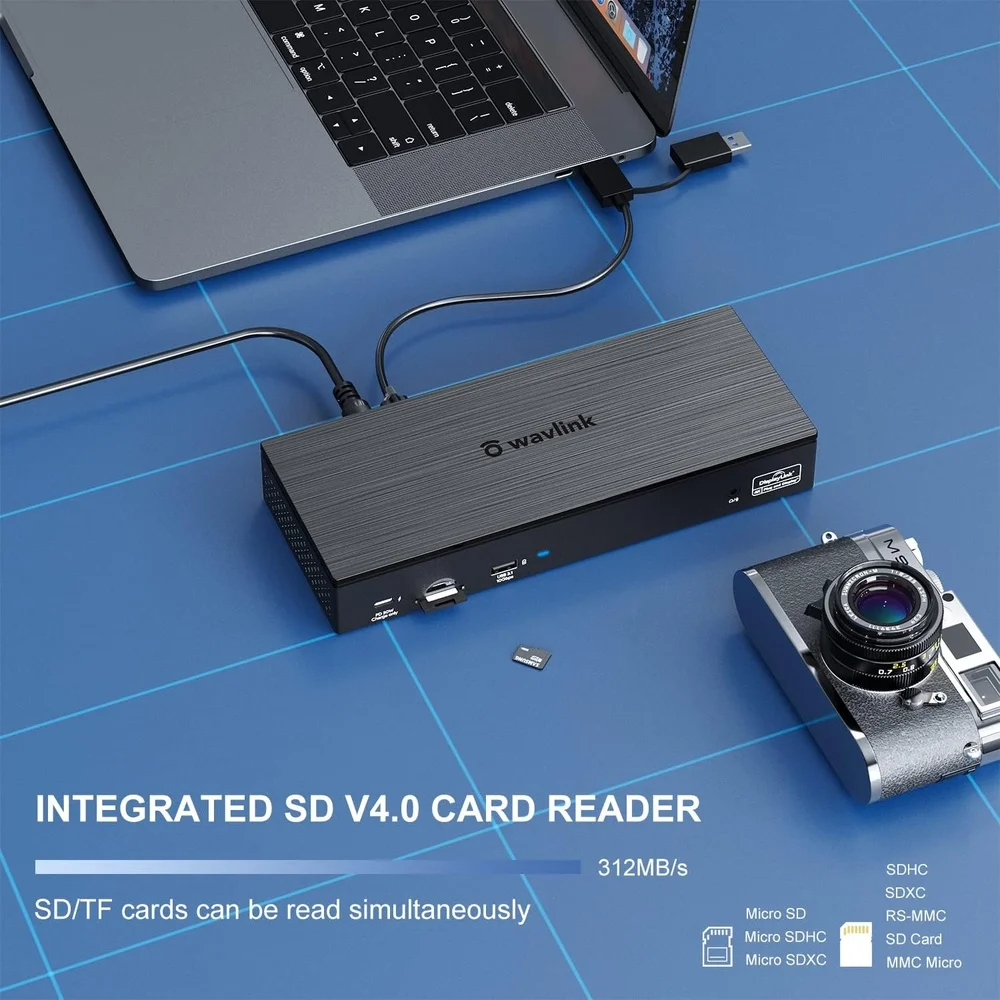 分配器・切替器 WAVLINK USB-C 4K Display Docking Station Estação de ancoragem WAVLINK, USB C, DisplayLink, 15 em 1 com 3