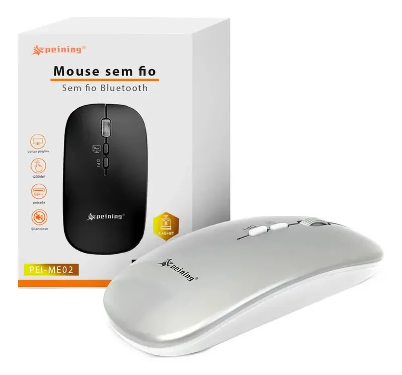 Mouse Home Office Moderno Ultrafino Sem Fio Recarregável Cor Cinza