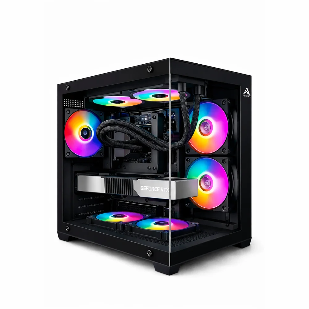 Gabinete Gamer Arvex Lunaria Aquario Mid Tower Lateral E Frontal Em Vidro Temperado Black Arx-lun-bk