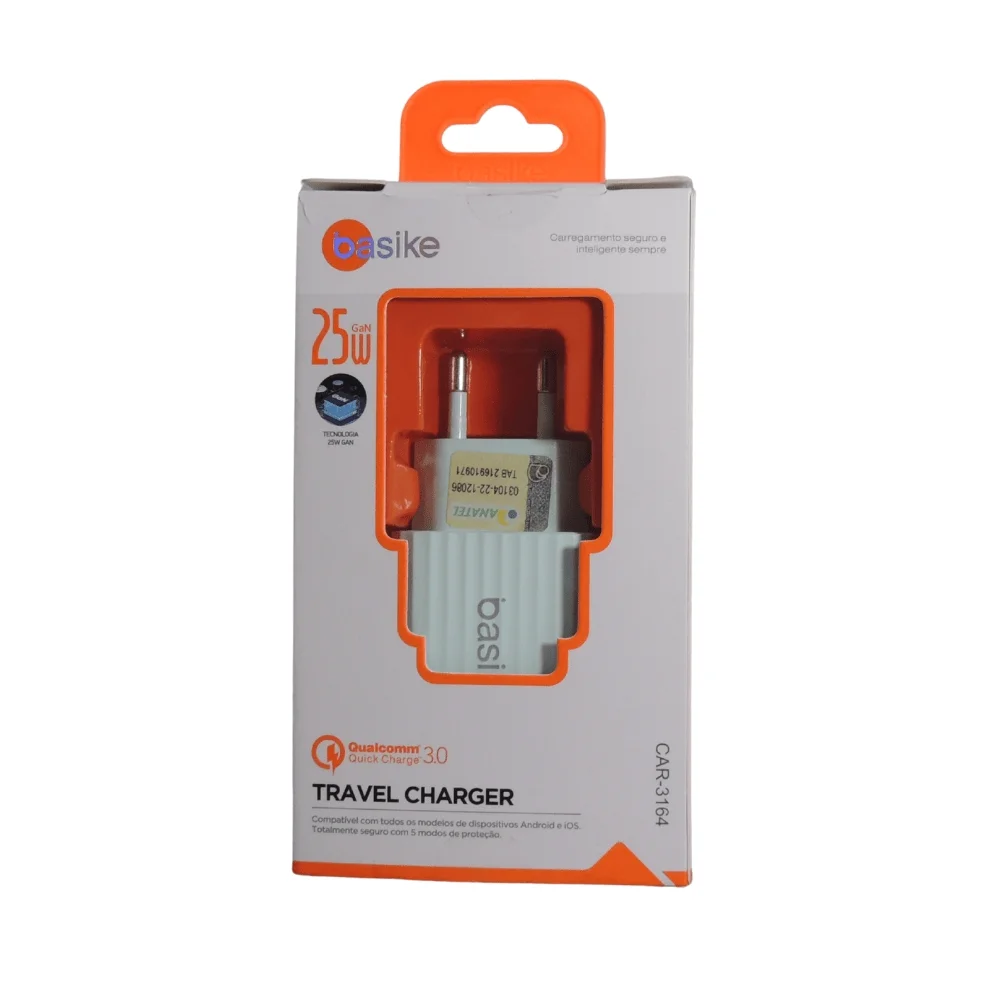 Imagem 1 de 4 do produto Fonte Carregador Turbo 25w Usb/tipo C Basike Branco Car-3164