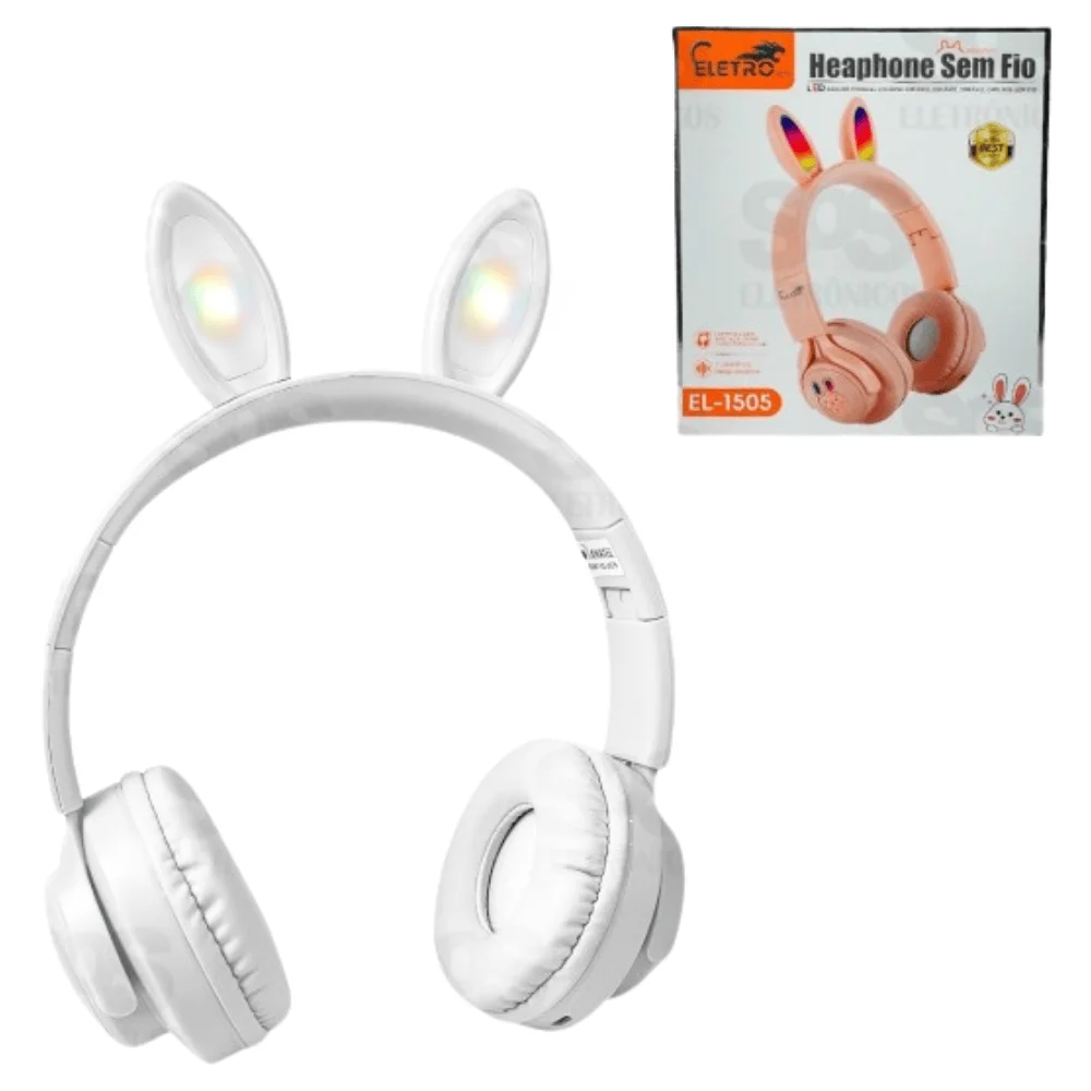Imagem 4 de 4 do produto Headphone Sem Fio Bluetooth Coelinho LED El-1505 Cor Branco